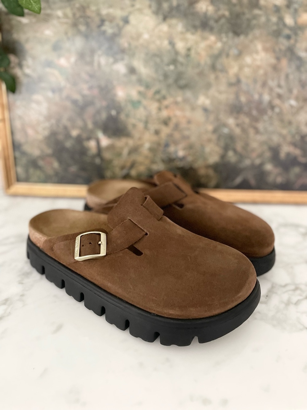 Birkenstock Papillio Chunky Boston Clog Mule Dark Tea Brown Size 10 Platform